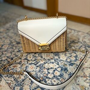 NWT Michael Kors Whitney Wicker Optic White Gold Hardware